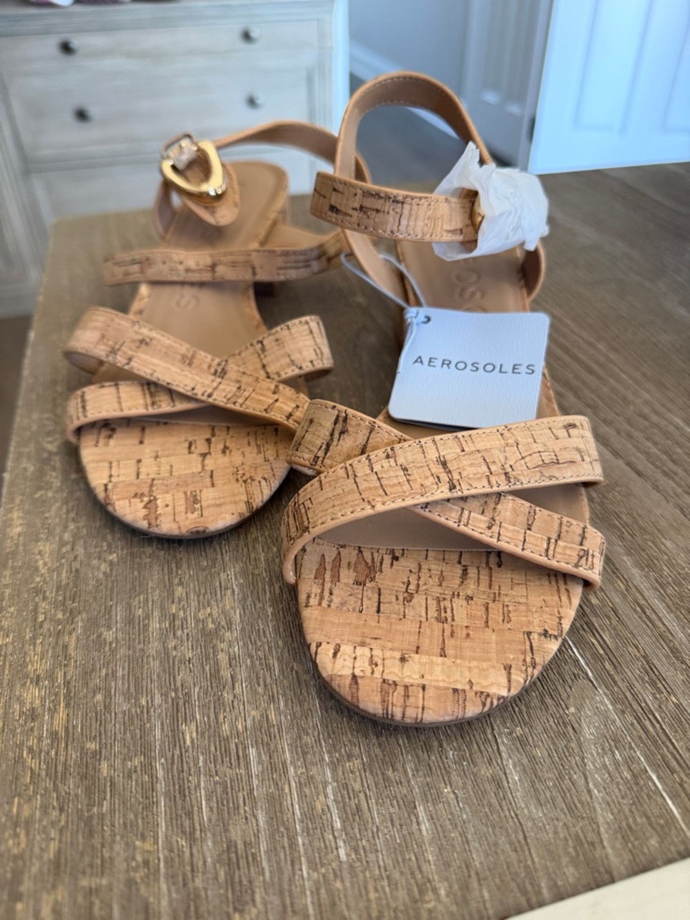 AEROSOLES Cork-Look Strappy Sandals - Tan